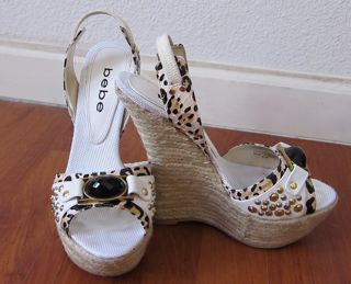 Bebe Sterling Animal Print Wedge in white leopard